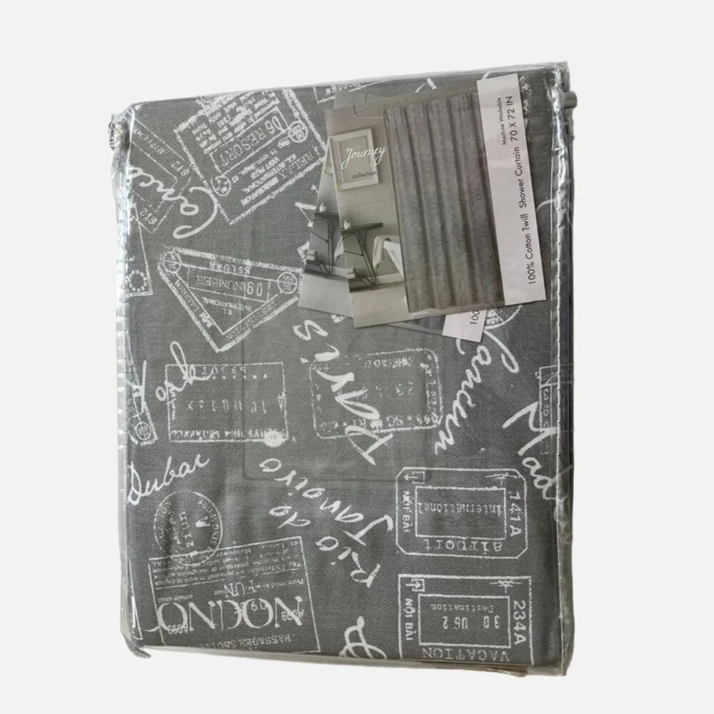 Journey collection shower curtain cotton gray print
